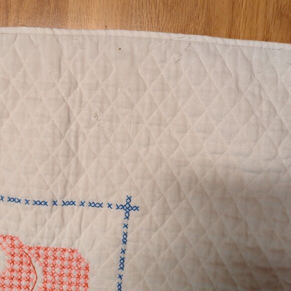 Vintage Cross Stitch Baby Quilt Blanket Blocks Bunny Elephant Bear Flowers - Picture 8 of 11